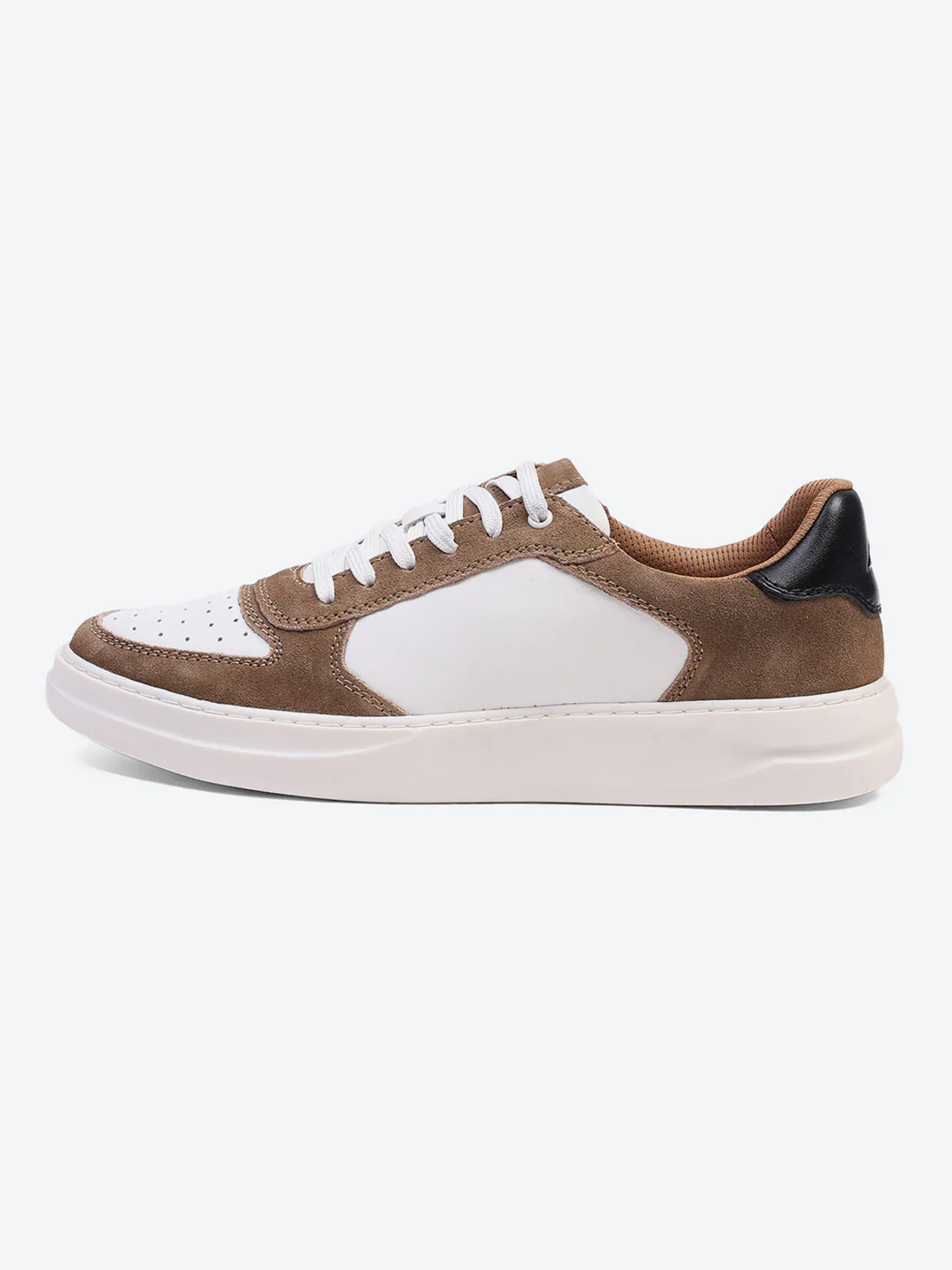 Men White & Tan Lace Up Genuine Leather Casual Sneakers - Image 5