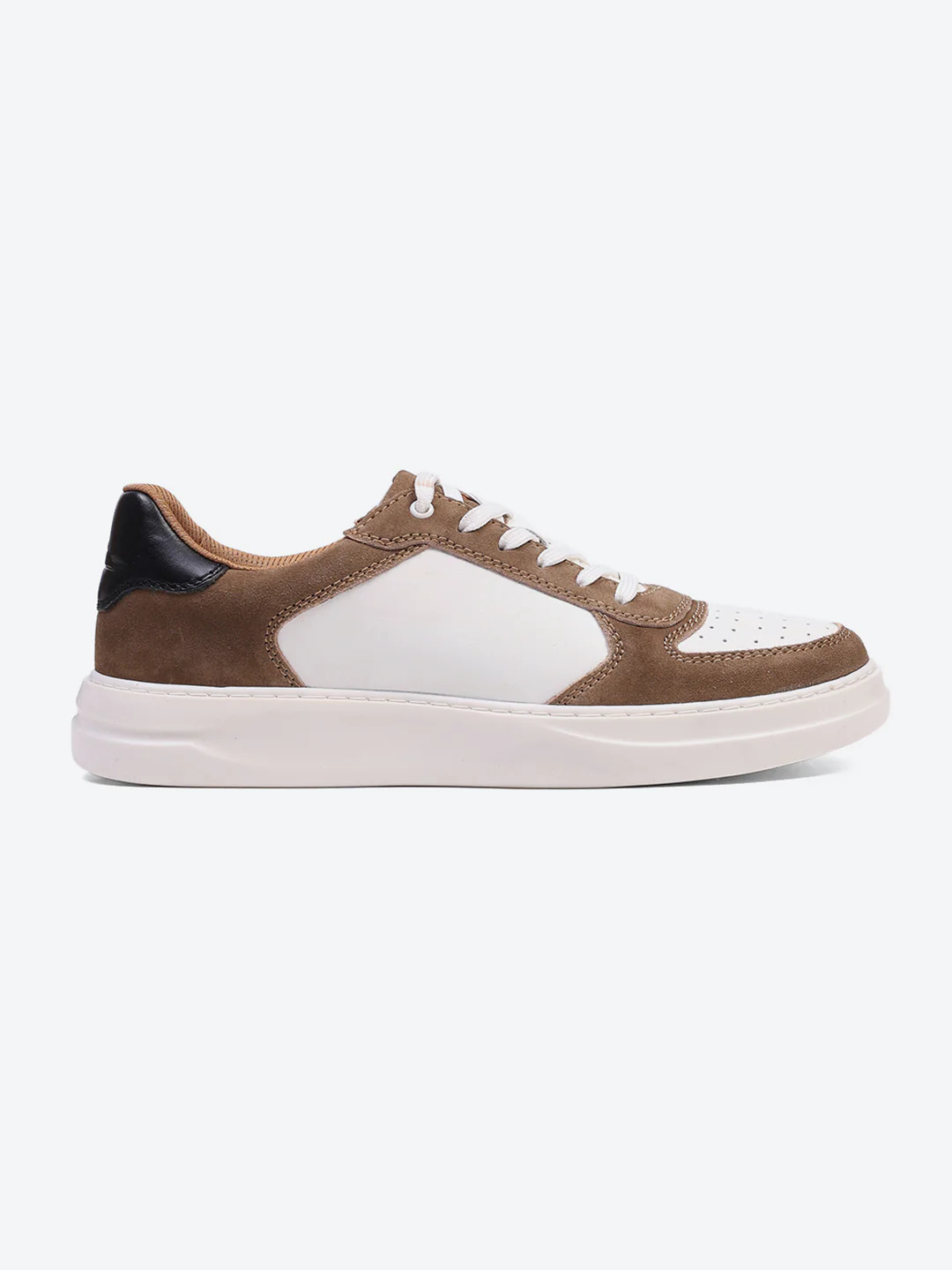 Men White & Tan Lace Up Genuine Leather Casual Sneakers - Image 6
