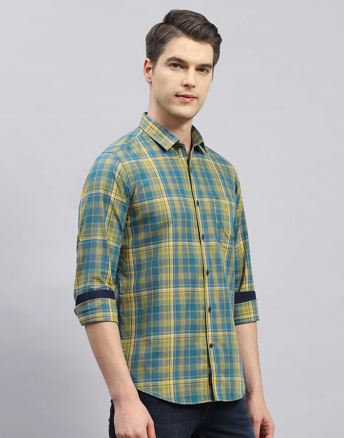 Men Yellow Check Collar Full Sleeve Shirt - Image 5