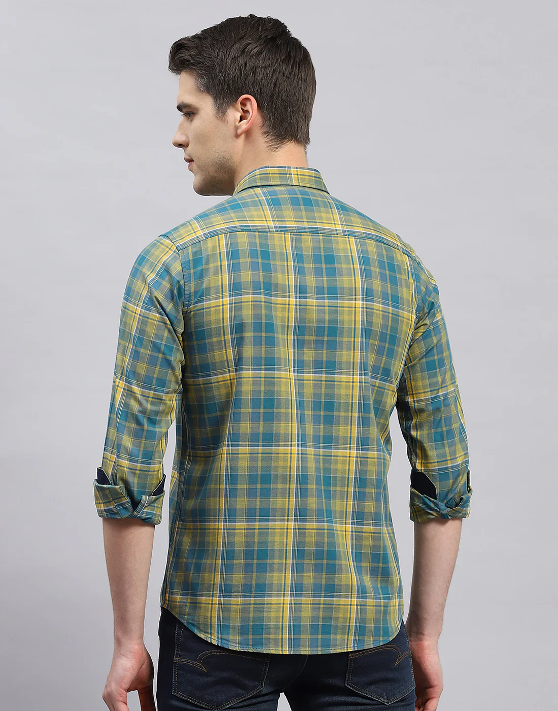 Men Yellow Check Collar Full Sleeve Shirt - Image 6
