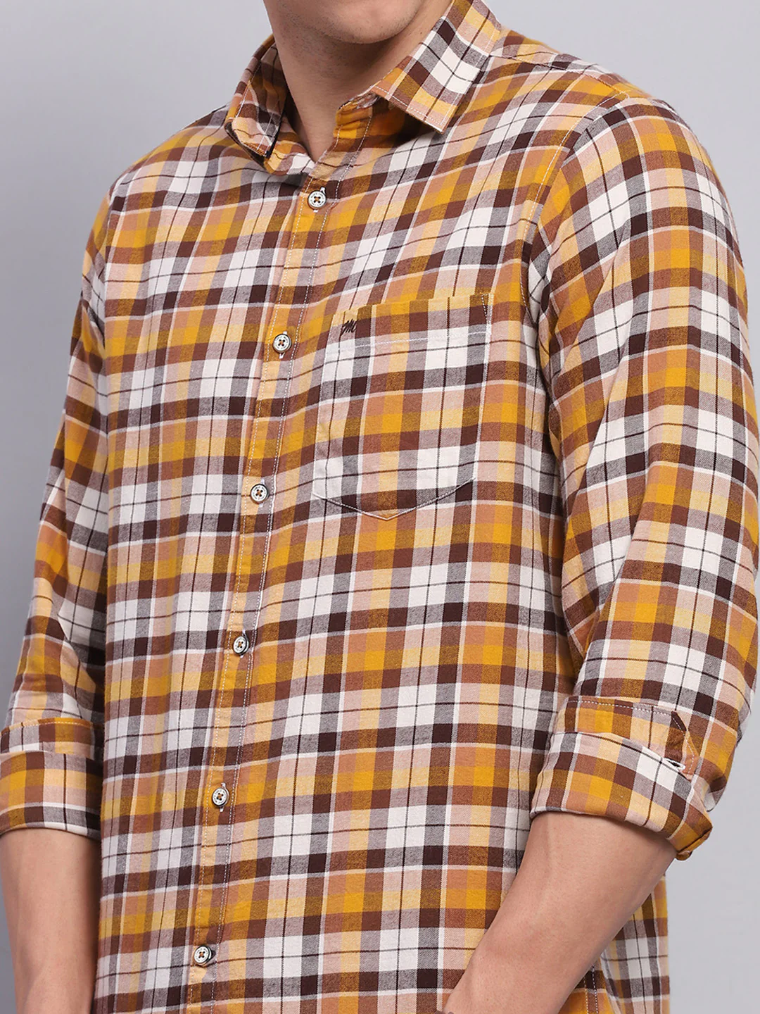 Men Yellow Check Collar Full Sleeve Shirt - Image 6