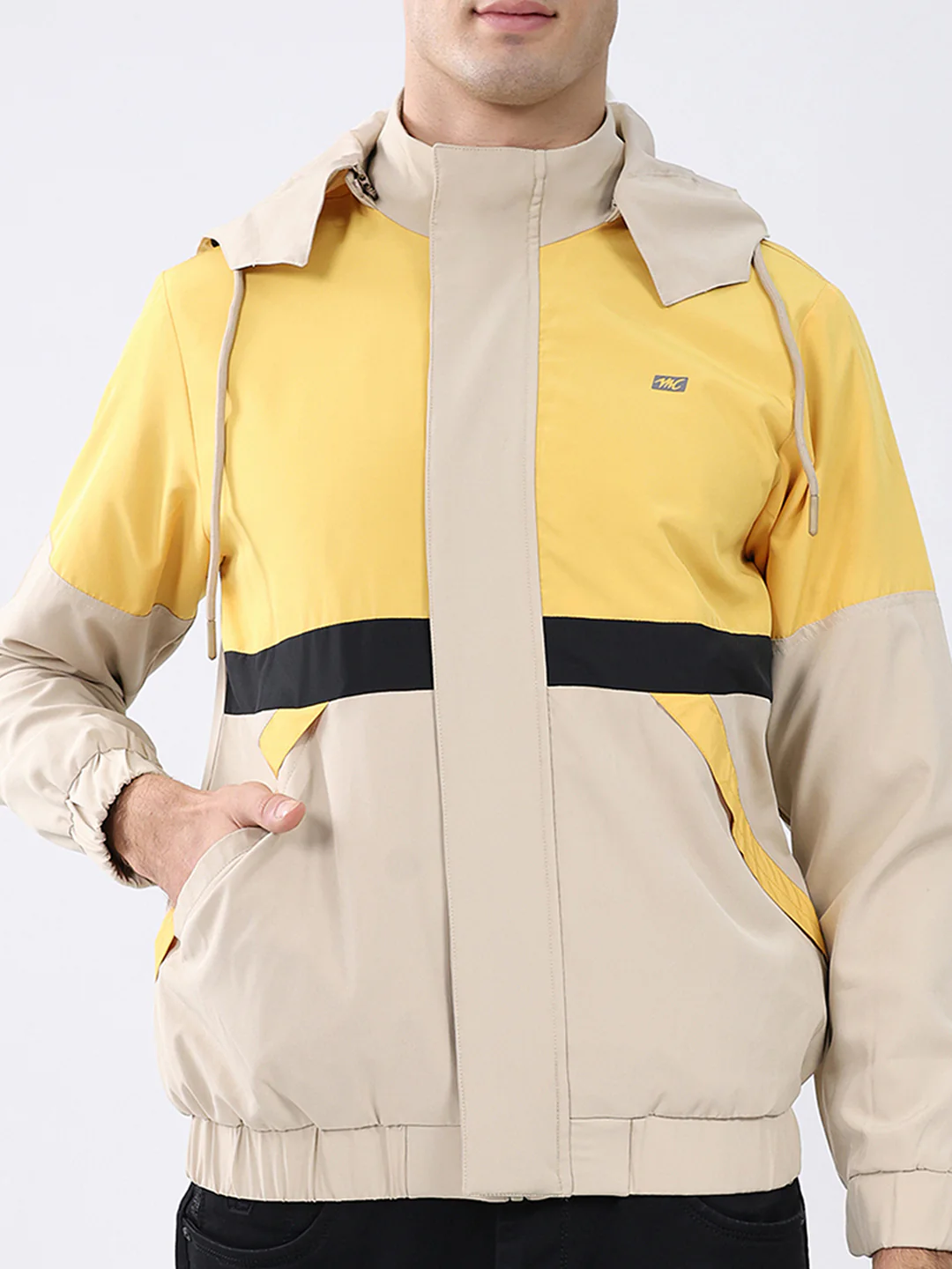 Men Yellow Colourblocked Hooded Full Sleeve Jacket - Image 9