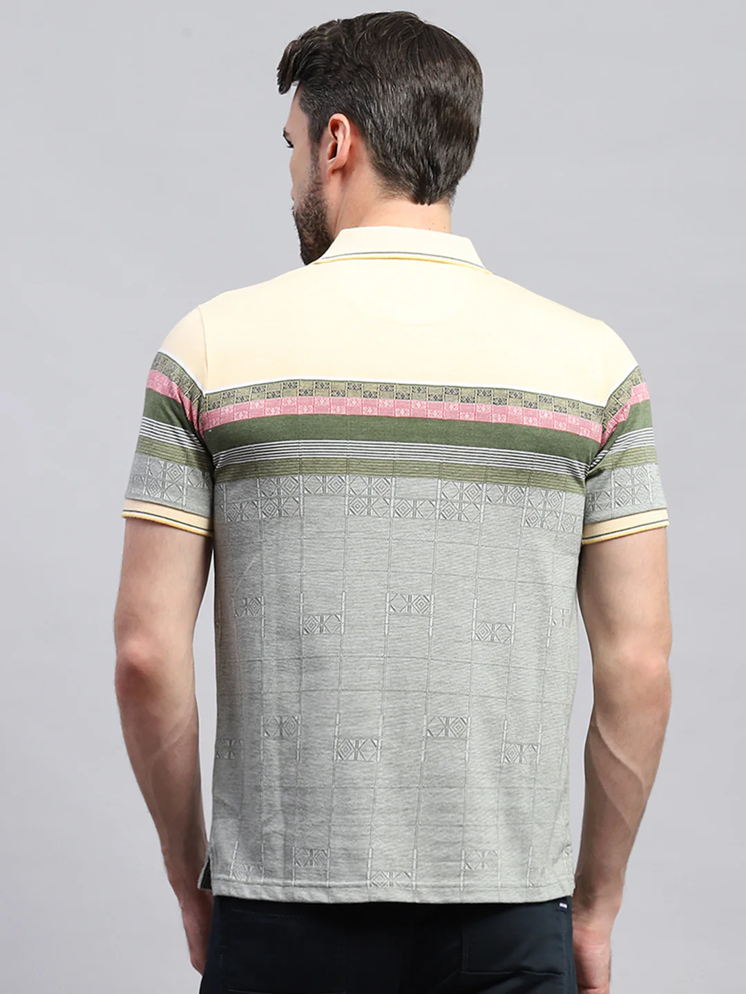 Men Yellow & Olive Stripe Collar Half Sleeve T-Shirt - Image 5