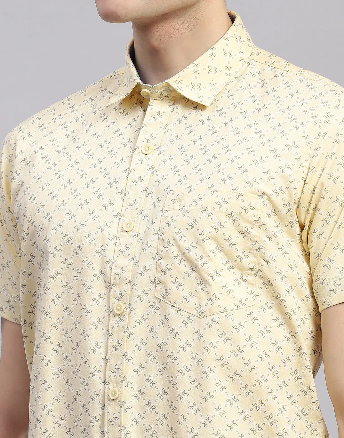 Men Yellow Printed Collar Half Sleeve Shirt - Image 6