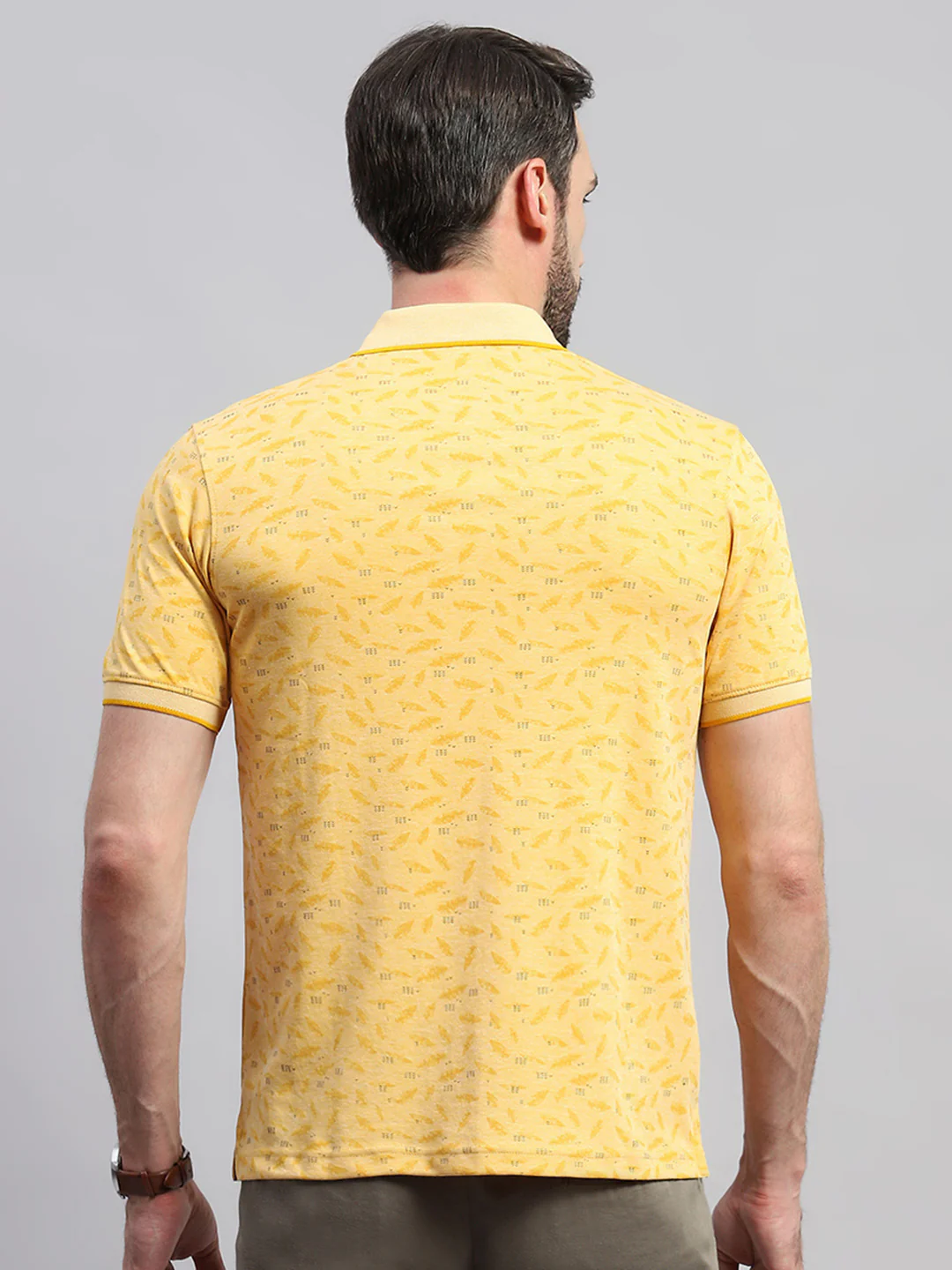 Men Yellow Printed Collar Half Sleeve T-Shirt - Image 5
