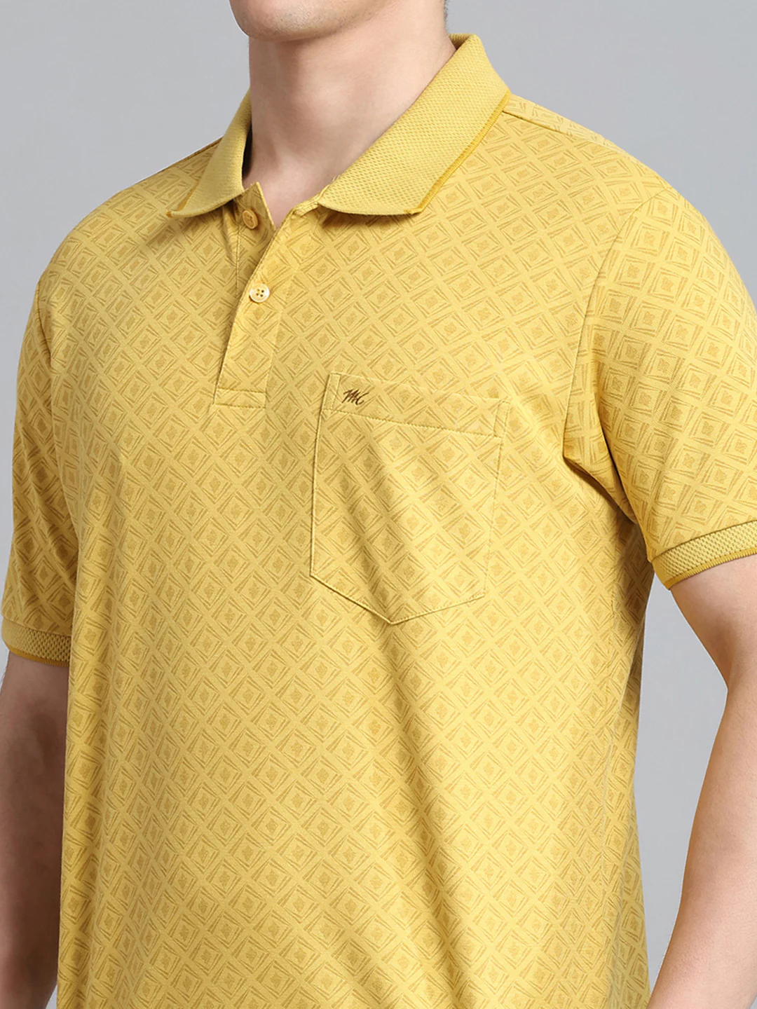 Men Yellow Printed Collar Half Sleeve T-Shirt - Image 6