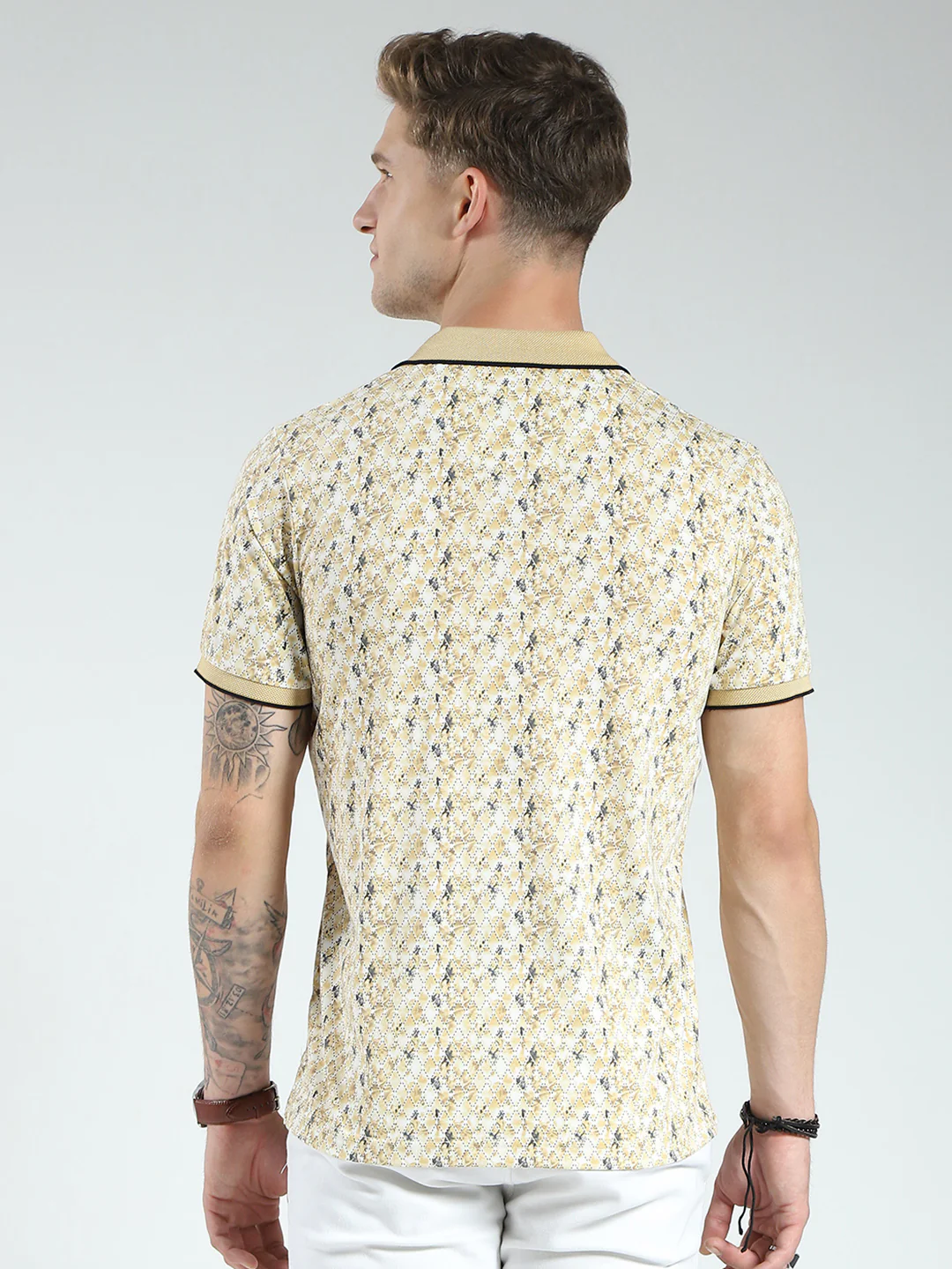 Men Yellow Printed Collar Half Sleeve T-Shirt - Image 5