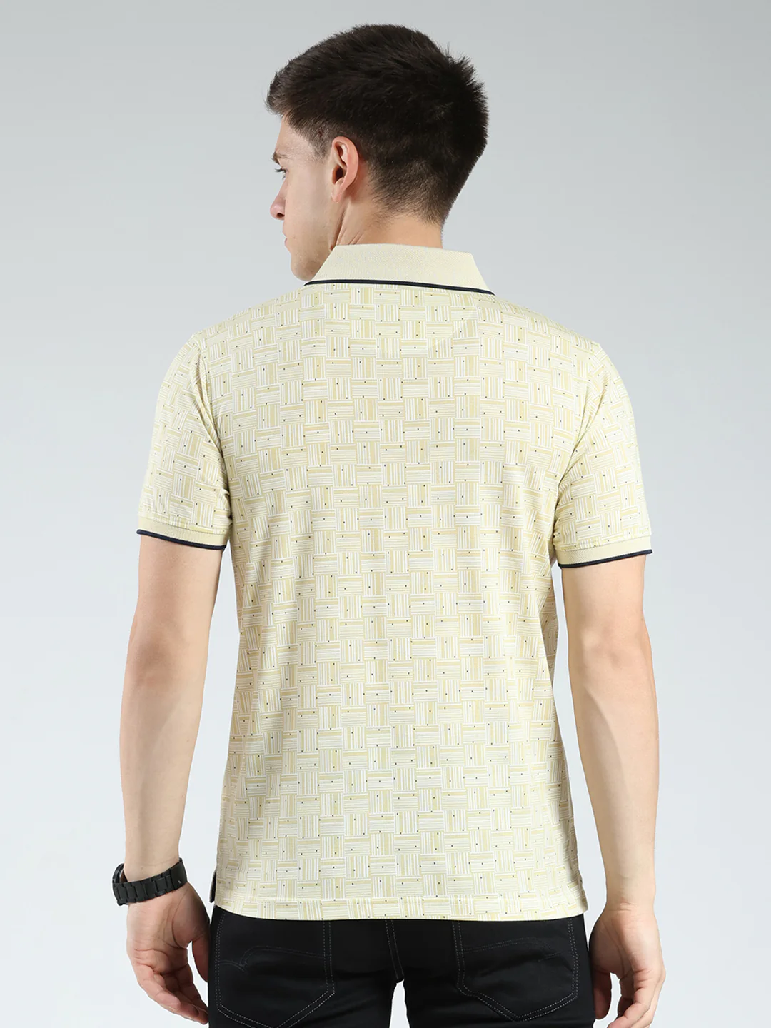 Men Yellow Printed Collar Half Sleeve T-Shirt - Image 5