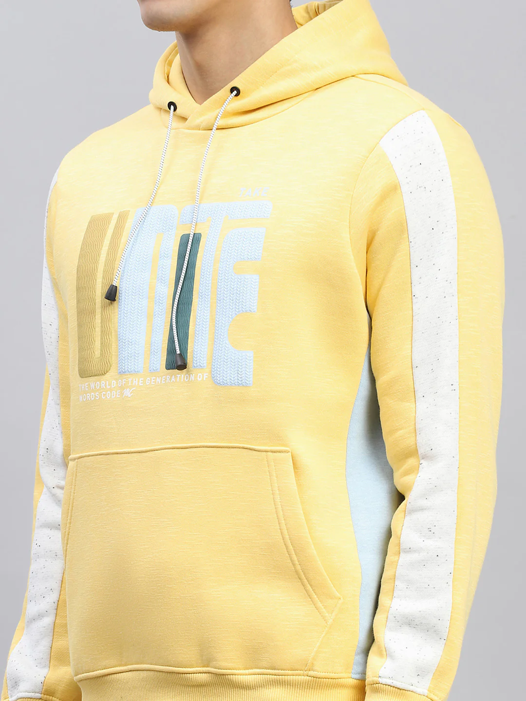 Men Yellow Printed Hooded Full Sleeve Sweatshirt - Image 6