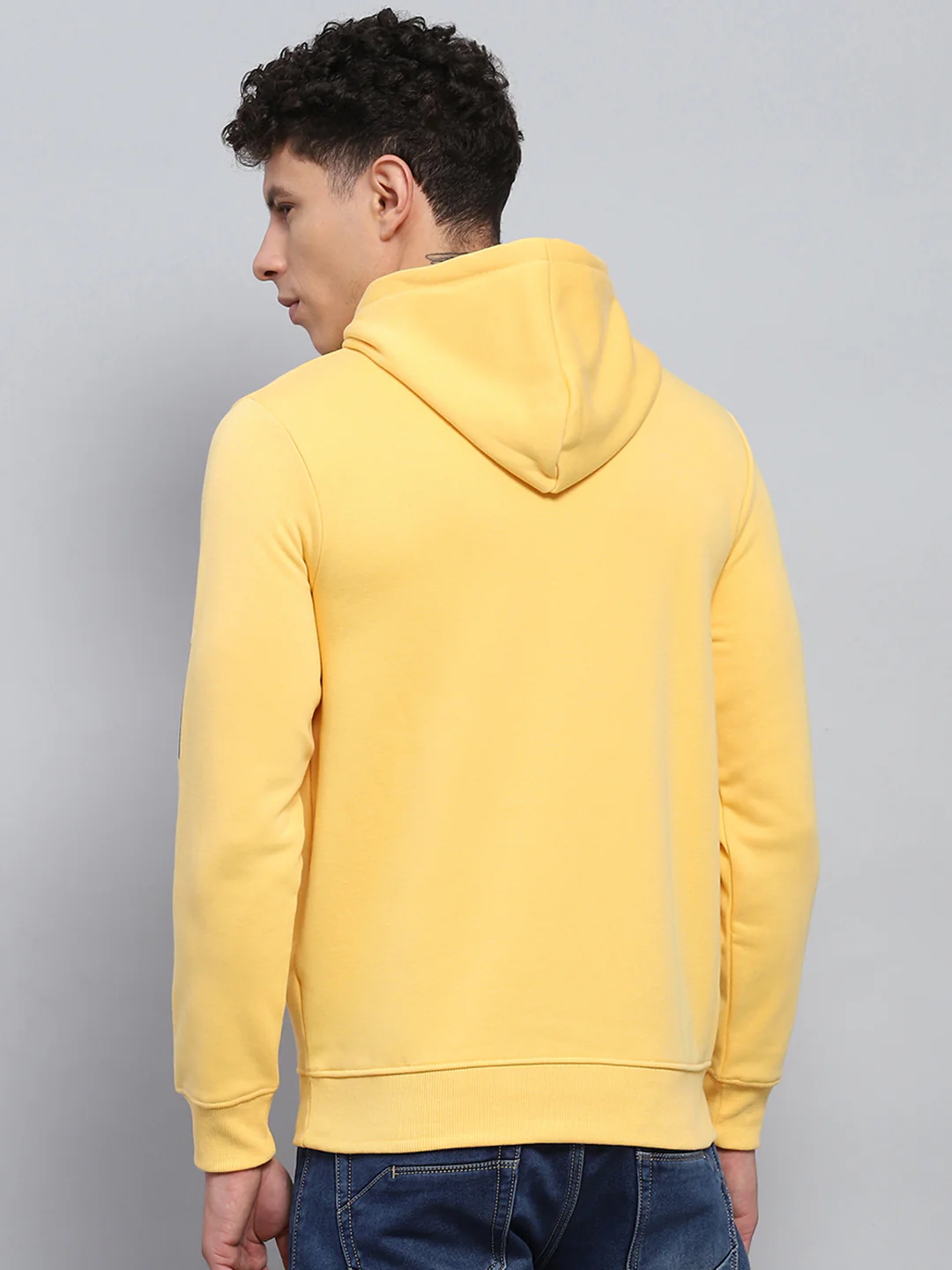 Men Yellow Printed Hooded Full Sleeve Sweatshirt - Image 5