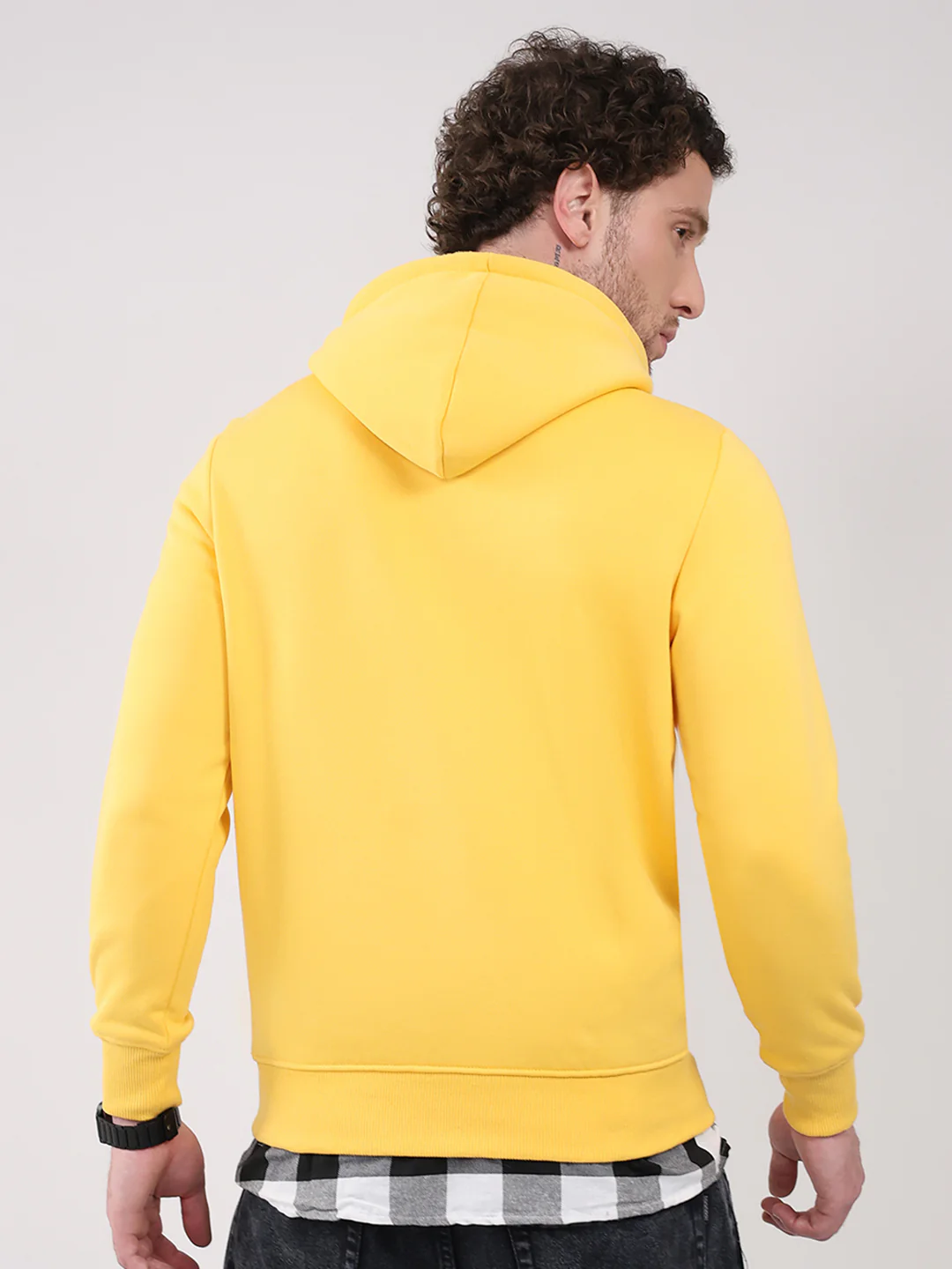Men Yellow Printed Hooded Full Sleeve Sweatshirt - Image 5