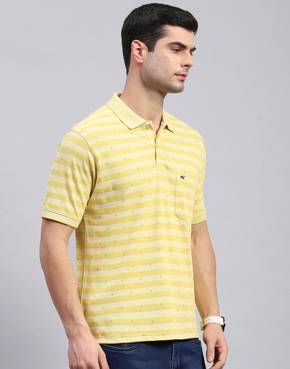 Men Yellow Printed Polo Collar Half Sleeve T-Shirt - Image 5
