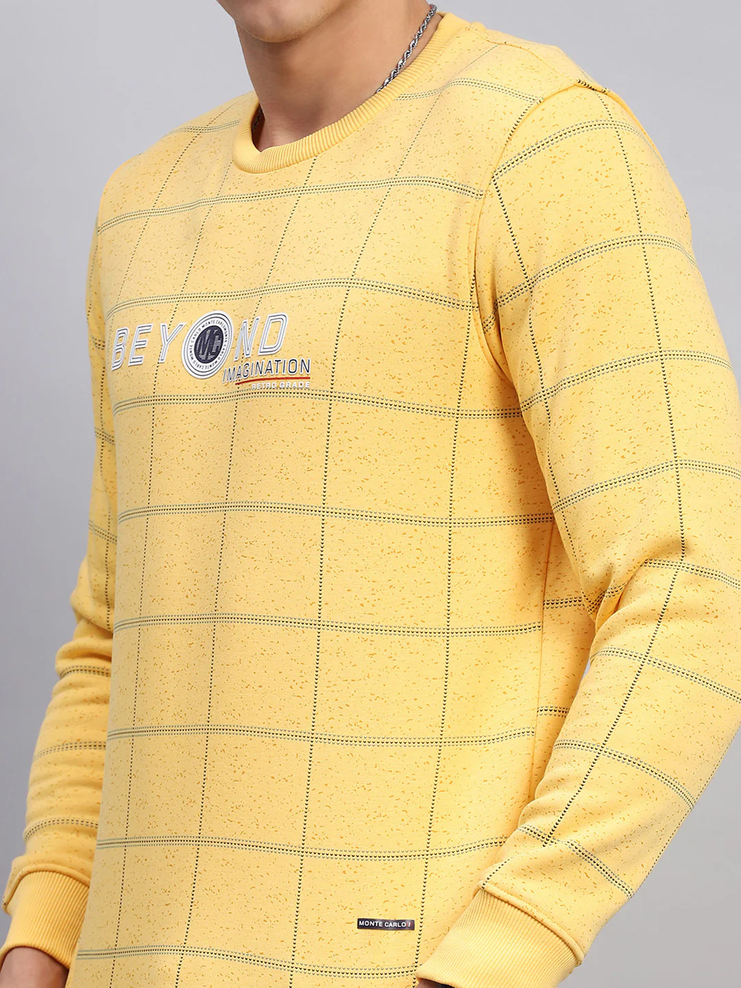 Men Yellow Printed Round Neck Full Sleeve Sweatshirt - Image 6