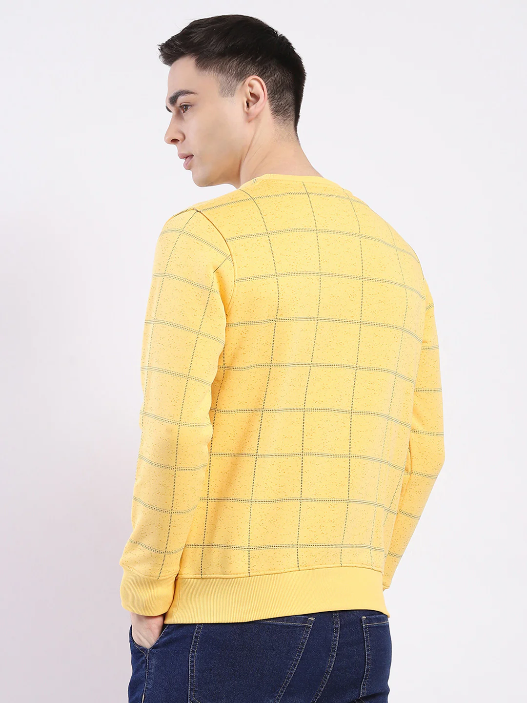 Men Yellow Printed Round Neck Full Sleeve Sweatshirt - Image 5