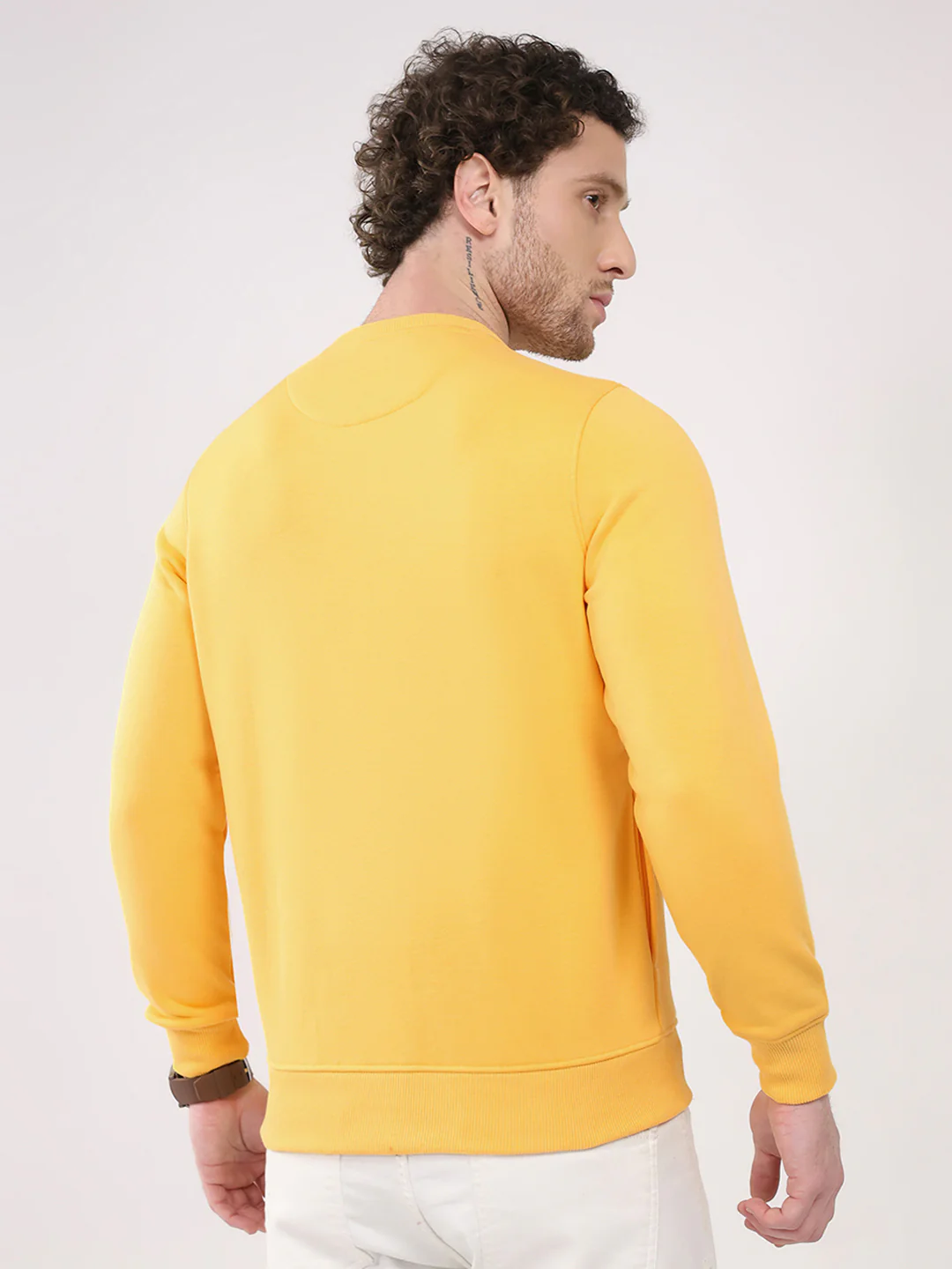 Men Yellow Printed Round Neck Full Sleeve Sweatshirt - Image 5