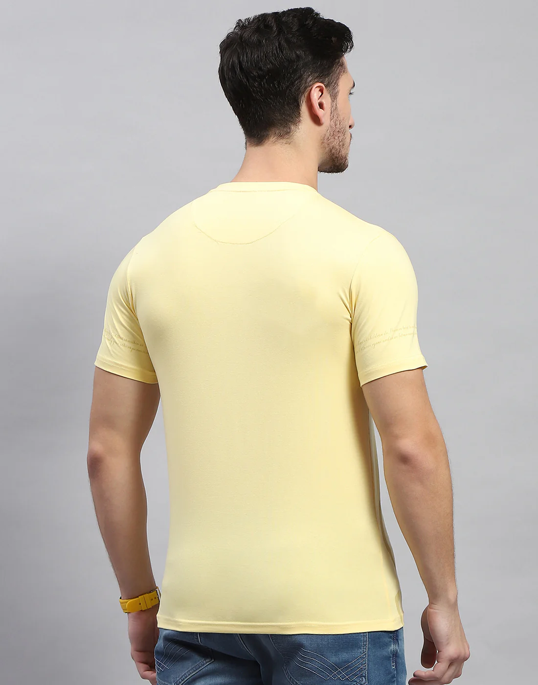 Men Yellow Printed Round Neck Half Sleeve T-Shirt - Image 5