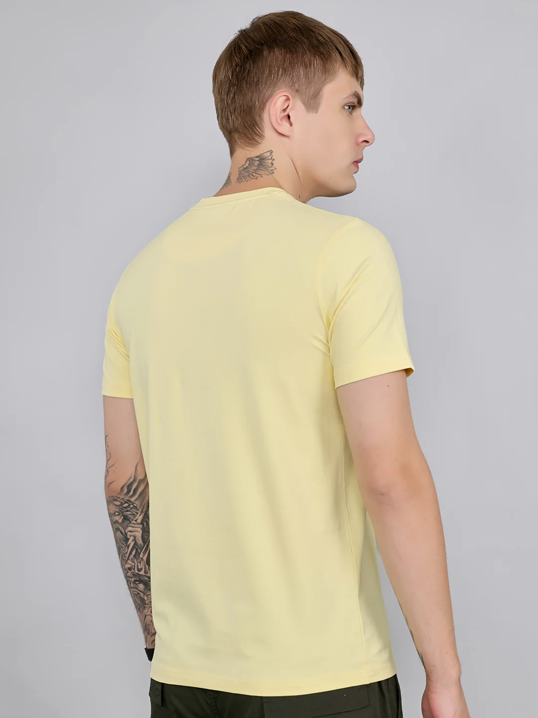 Men Yellow Printed Round Neck Half Sleeve T-Shirt - Image 4