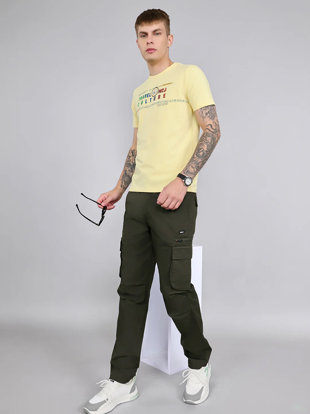 Men Yellow Printed Round Neck Half Sleeve T-Shirt - Image 6