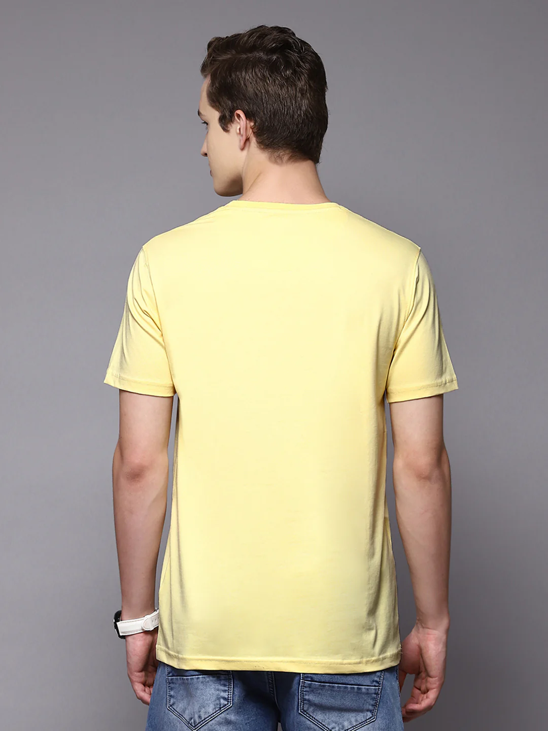 Men Yellow Printed Round Neck Half Sleeve T-Shirts - Image 5