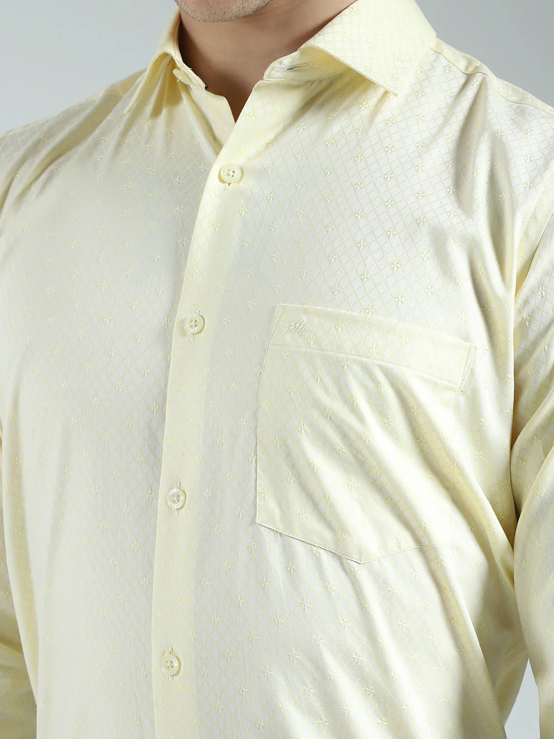 Men Yellow Self Design Collar Full Sleeve Shirt - Image 6