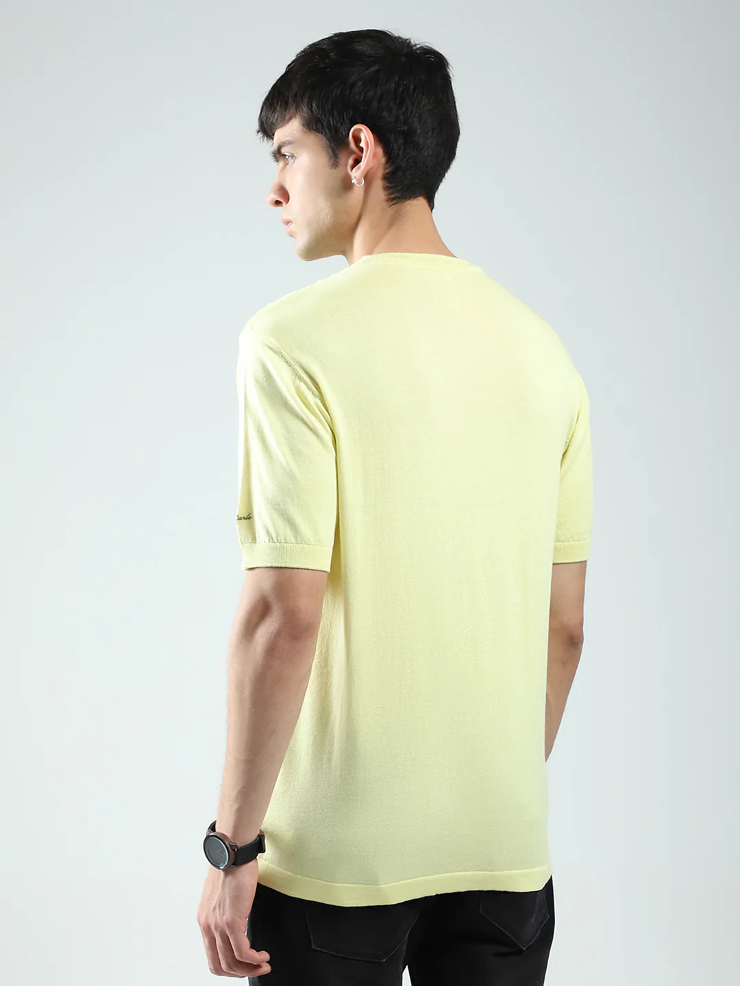 Men Yellow Self Design Round Neck Half Sleeve T-Shirt - Image 5