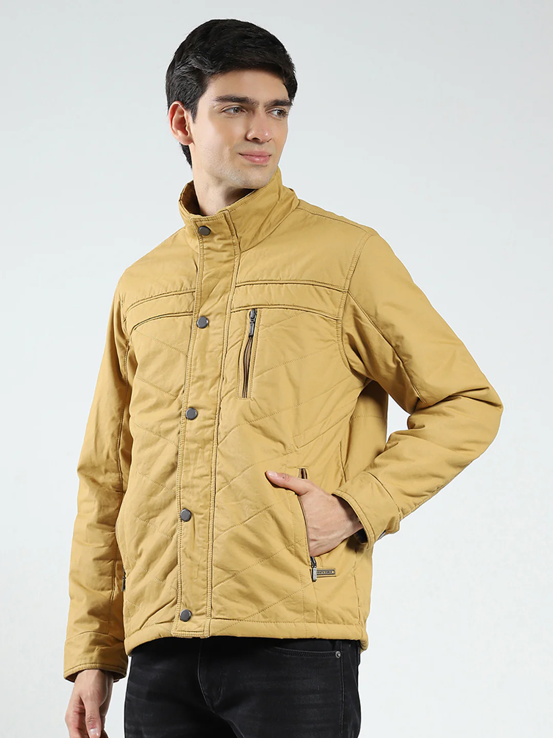 Men Yellow Solid Collar Full Sleeve Jacket - Image 3