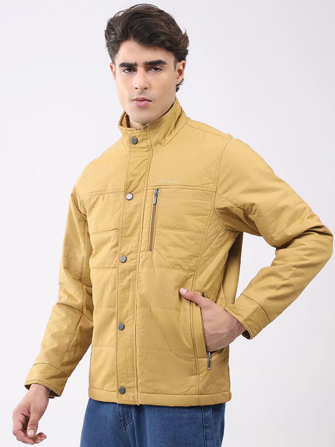 Men Yellow Solid Collar Full Sleeve Jacket - Image 3