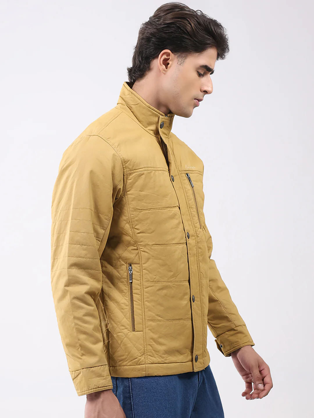 Men Yellow Solid Collar Full Sleeve Jacket - Image 4