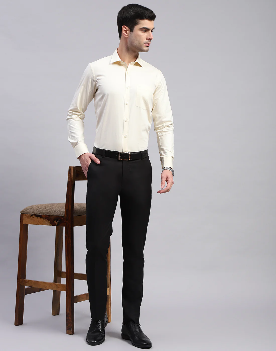 Men Yellow Solid Collar Full Sleeve Shirt - Image 2