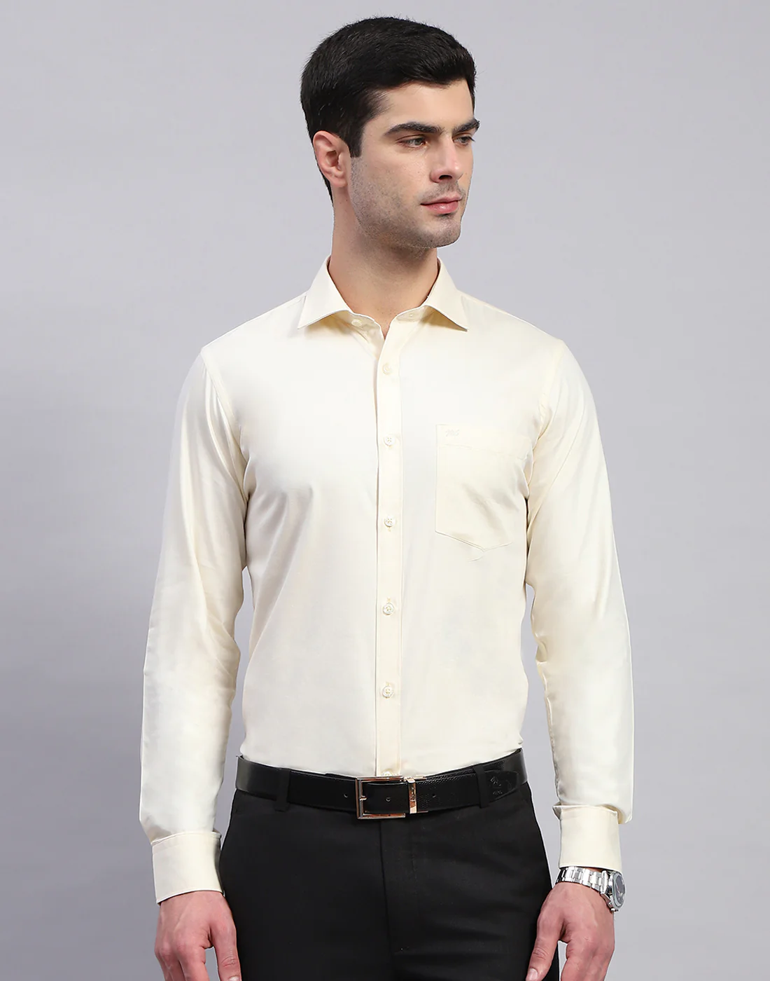Men Yellow Solid Collar Full Sleeve Shirt - Image 3