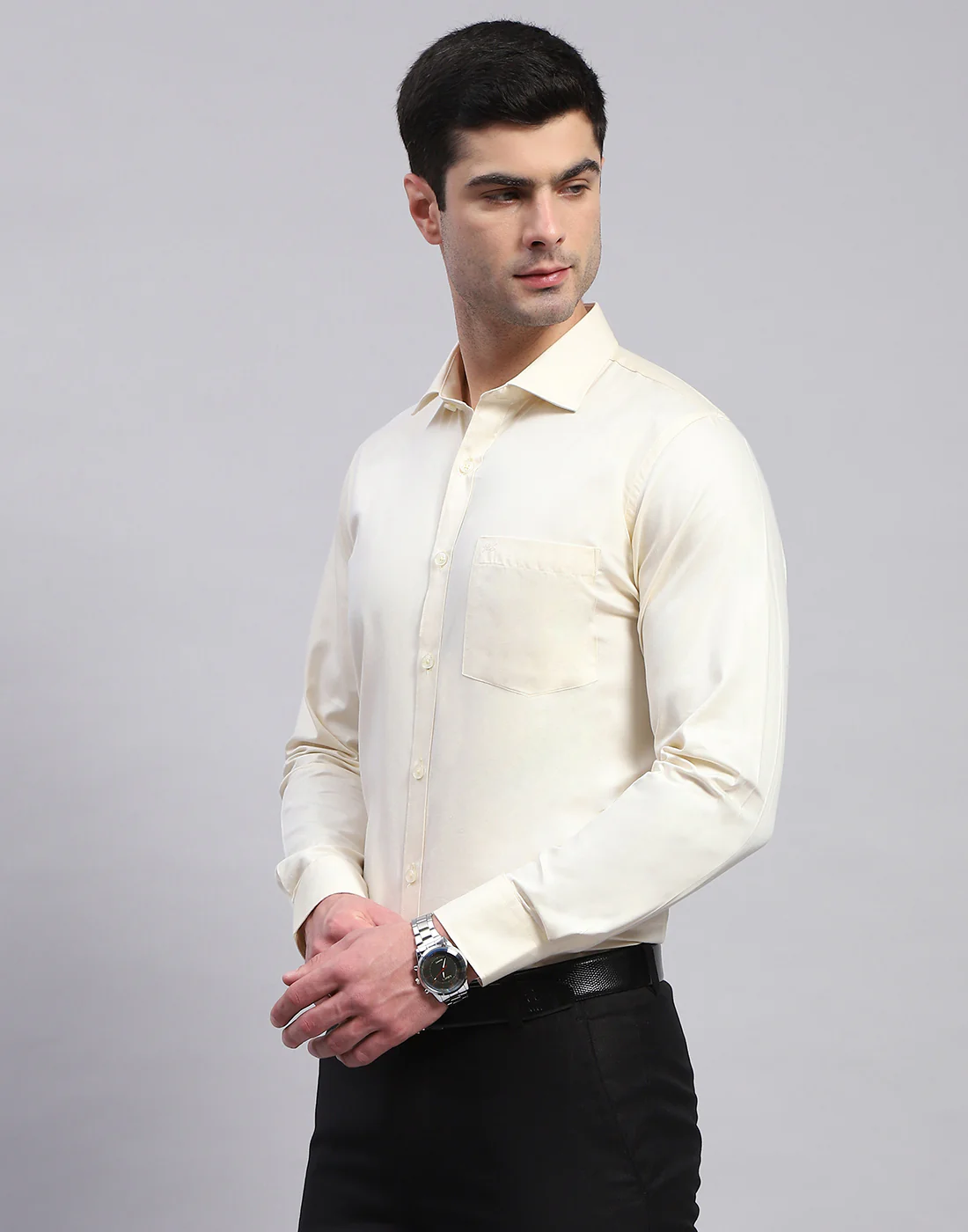 Men Yellow Solid Collar Full Sleeve Shirt - Image 4