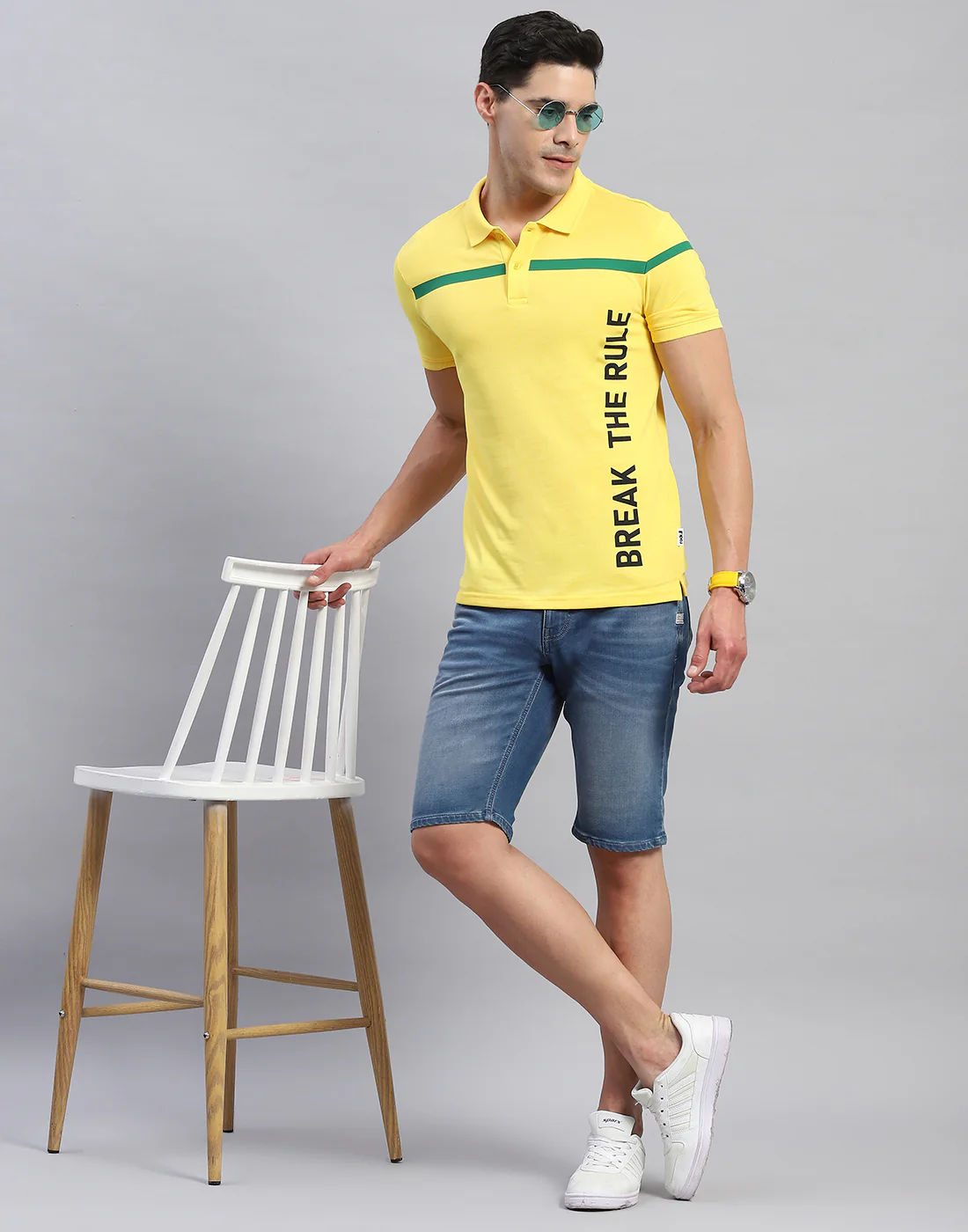 Rock.it Men Yellow Solid Collar Half Sleeve T-Shirt - Image 2