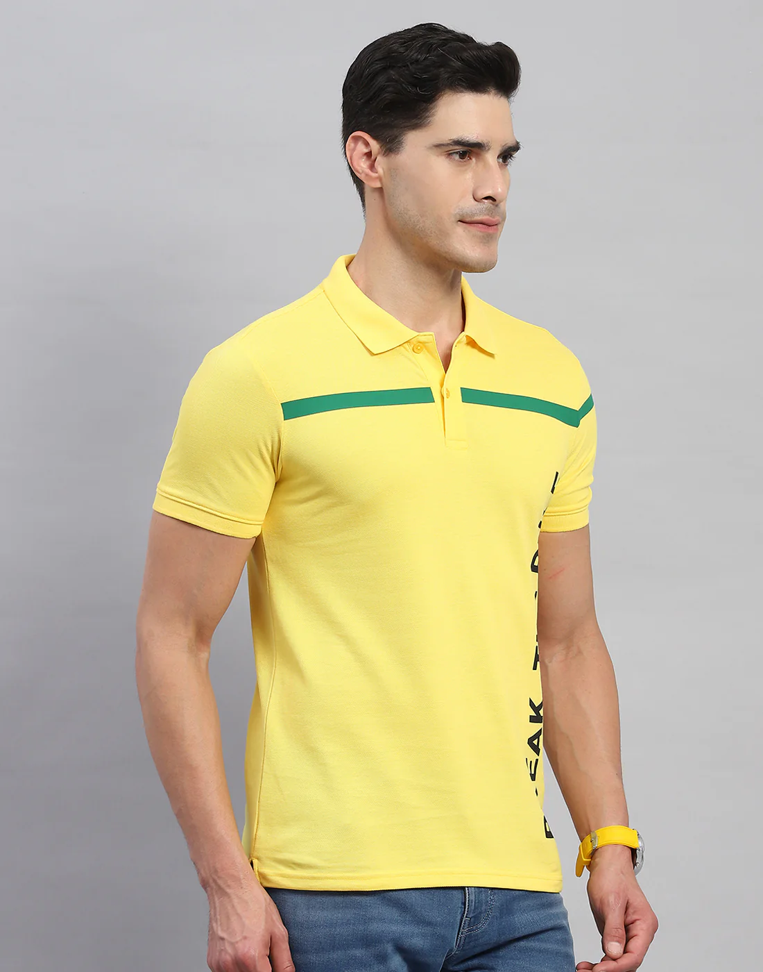 Rock.it Men Yellow Solid Collar Half Sleeve T-Shirt - Image 4