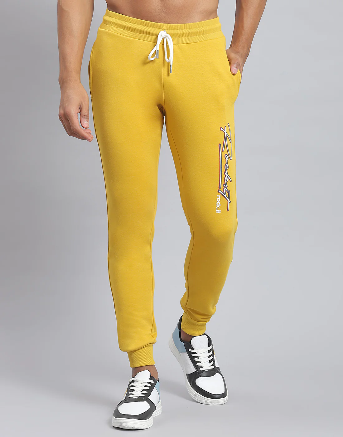 Rock.it Men Yellow Solid Hooded Full Sleeve Tracksuit - Image 7