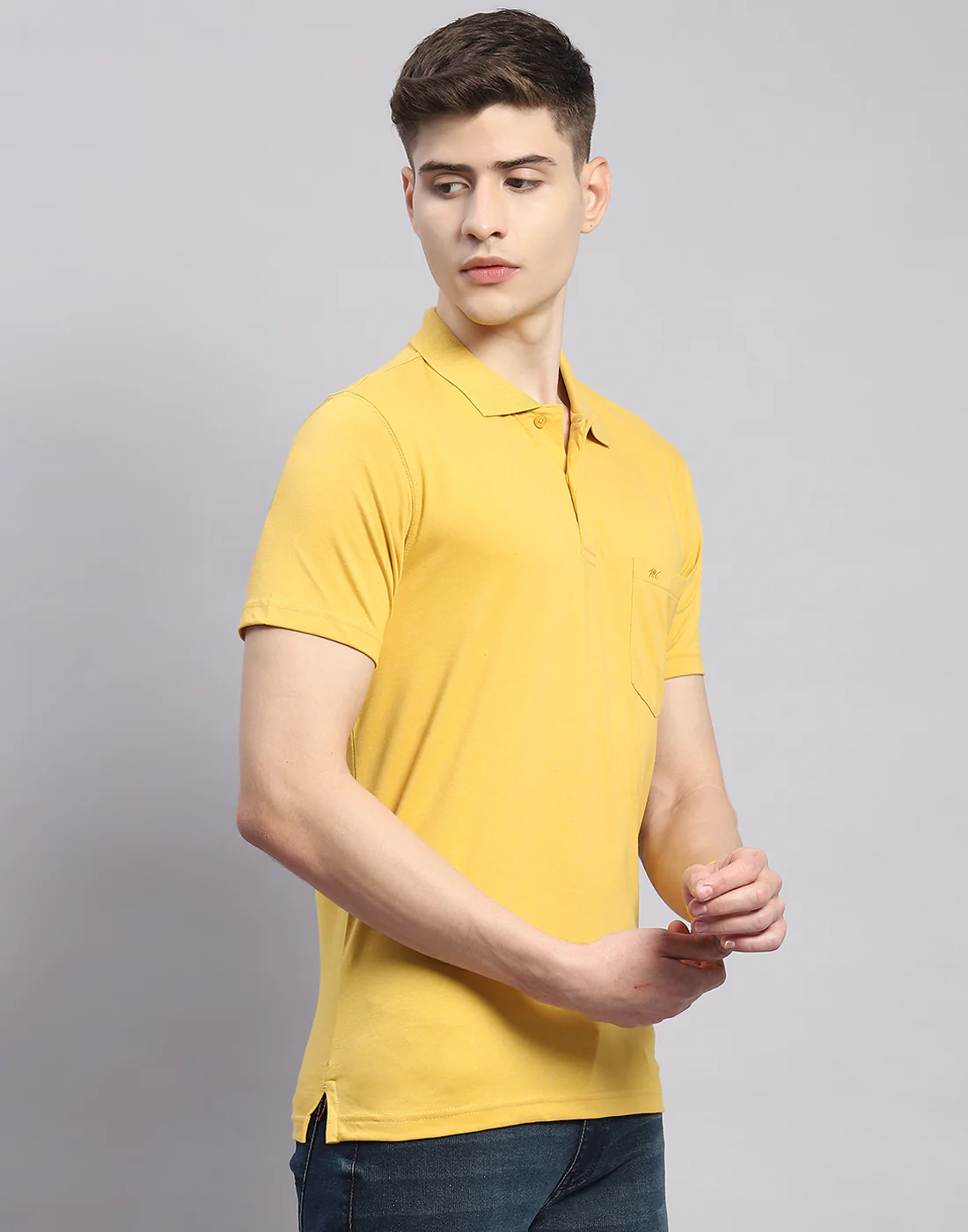 Men Yellow Solid Polo Collar Half Sleeve T-Shirt - Image 4