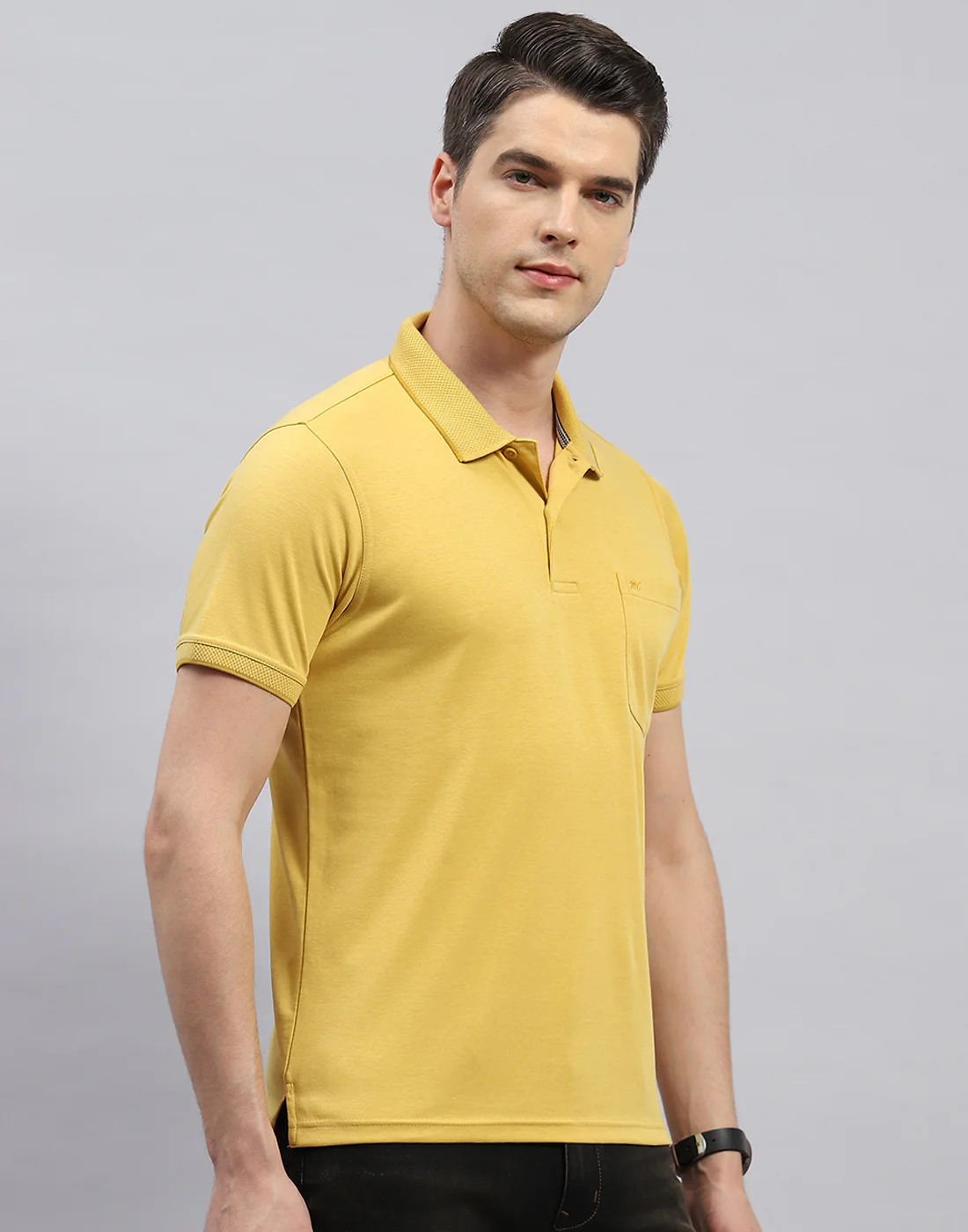 Men Yellow Solid Polo Collar Half Sleeve T-Shirt - Image 4