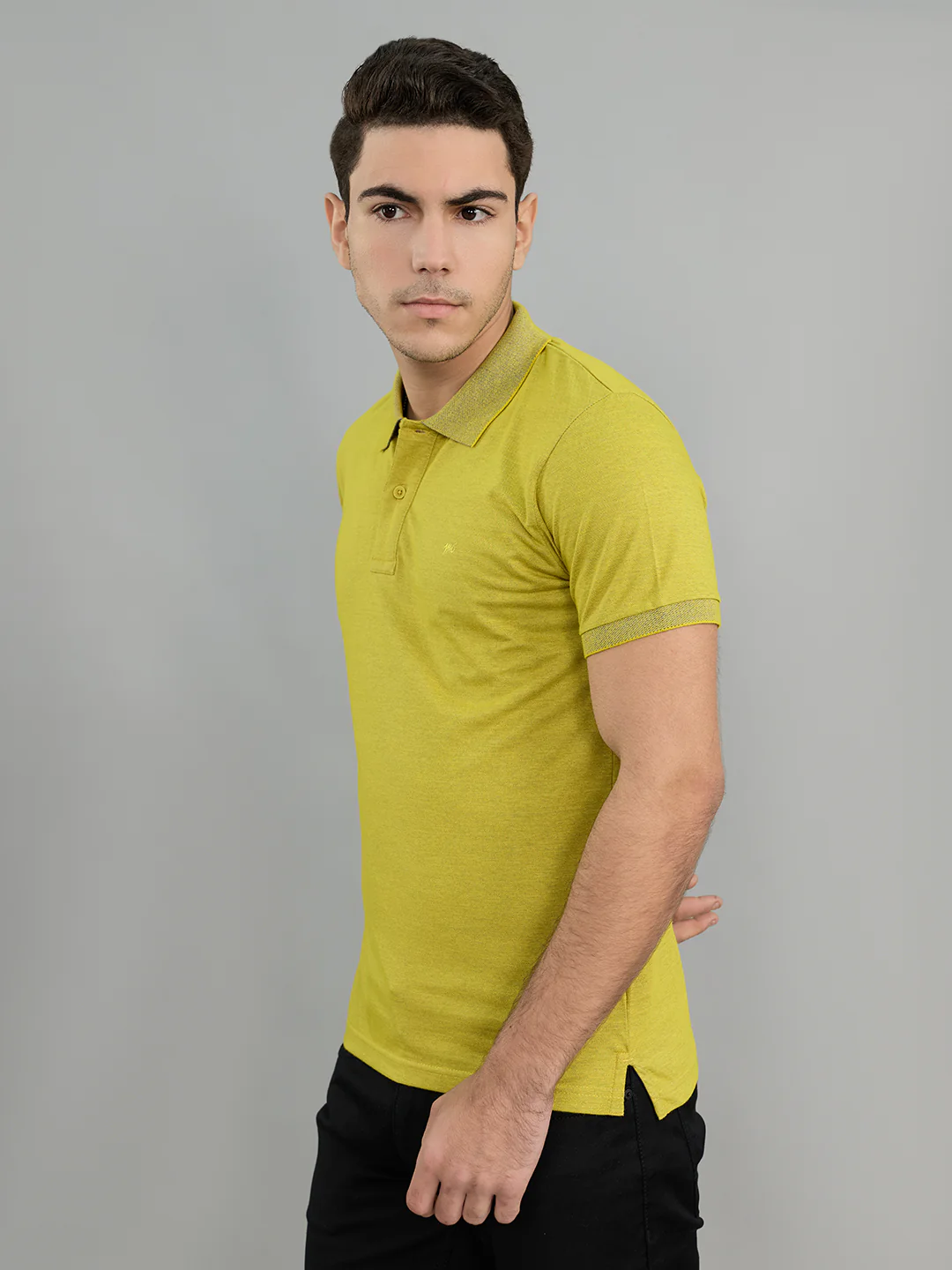 Men Yellow Solid Polo Collar Half Sleeve T-Shirt - Image 3
