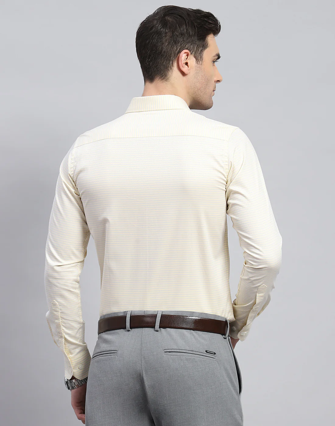 Men Yellow Solid Spread Collar Full Sleeve Shirt - Image 5