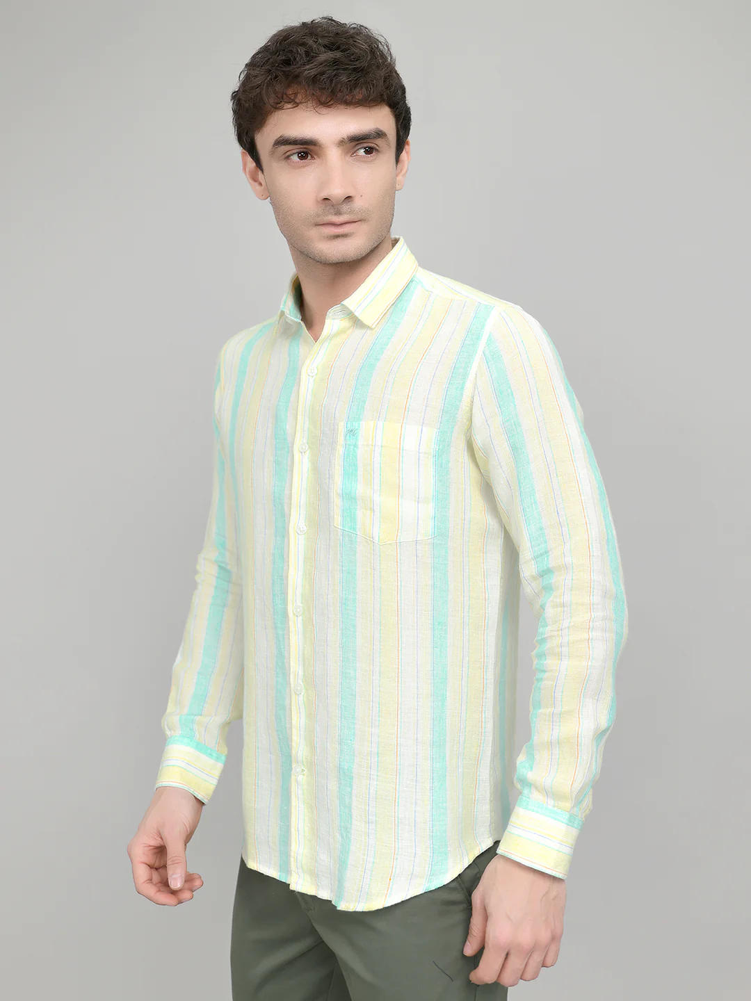 Men Yellow Stripe Collar Full Sleeve Shirt - Image 2