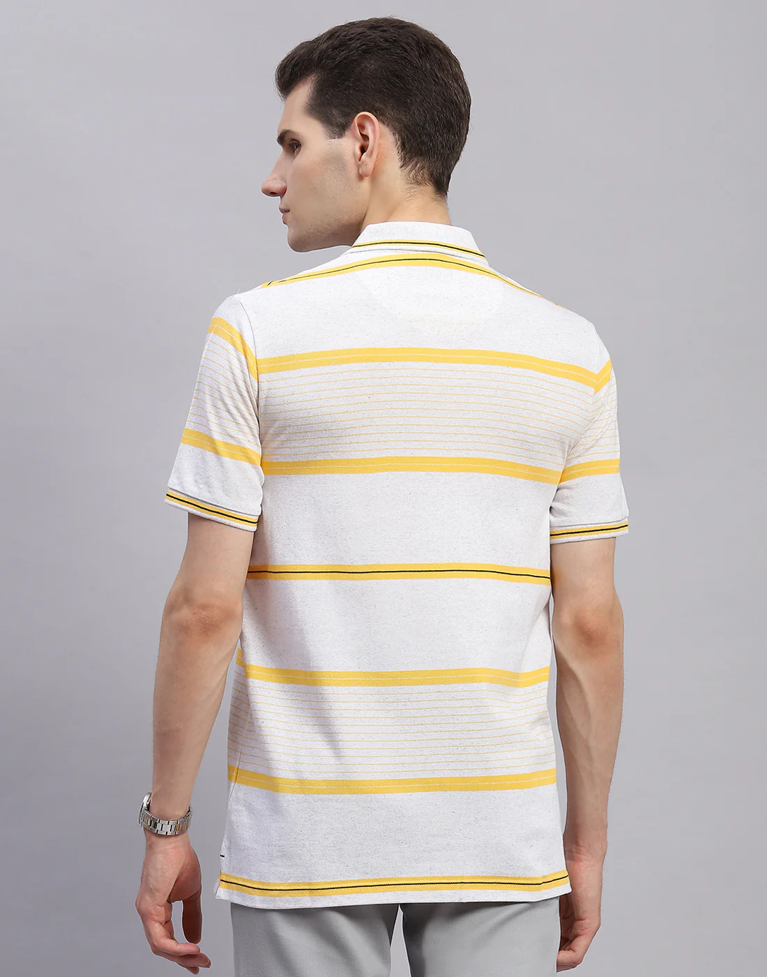 Men Yellow Stripe Collar Half Sleeve T-Shirt - Image 5