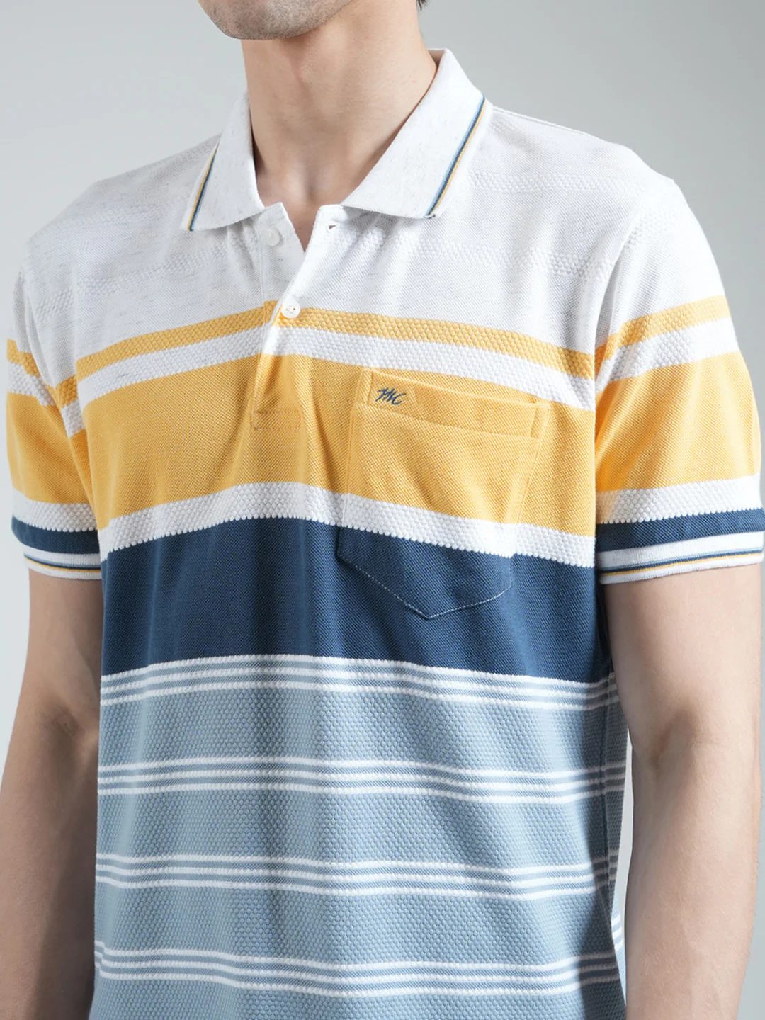 Men Yellow Stripe Collar Half Sleeve T-Shirt - Image 6