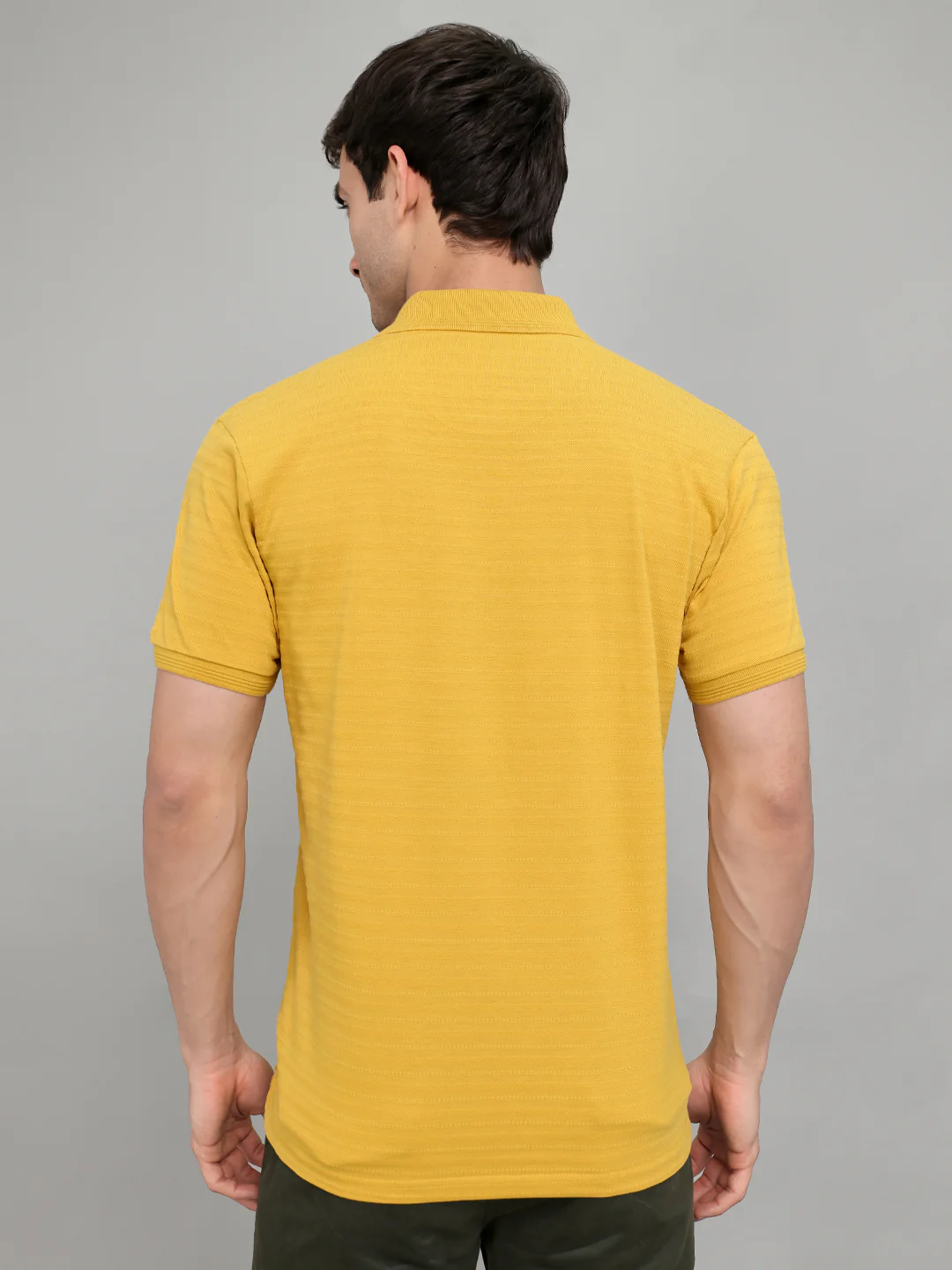 Men Yellow Stripe Collar Half Sleeve T-Shirt - Image 5