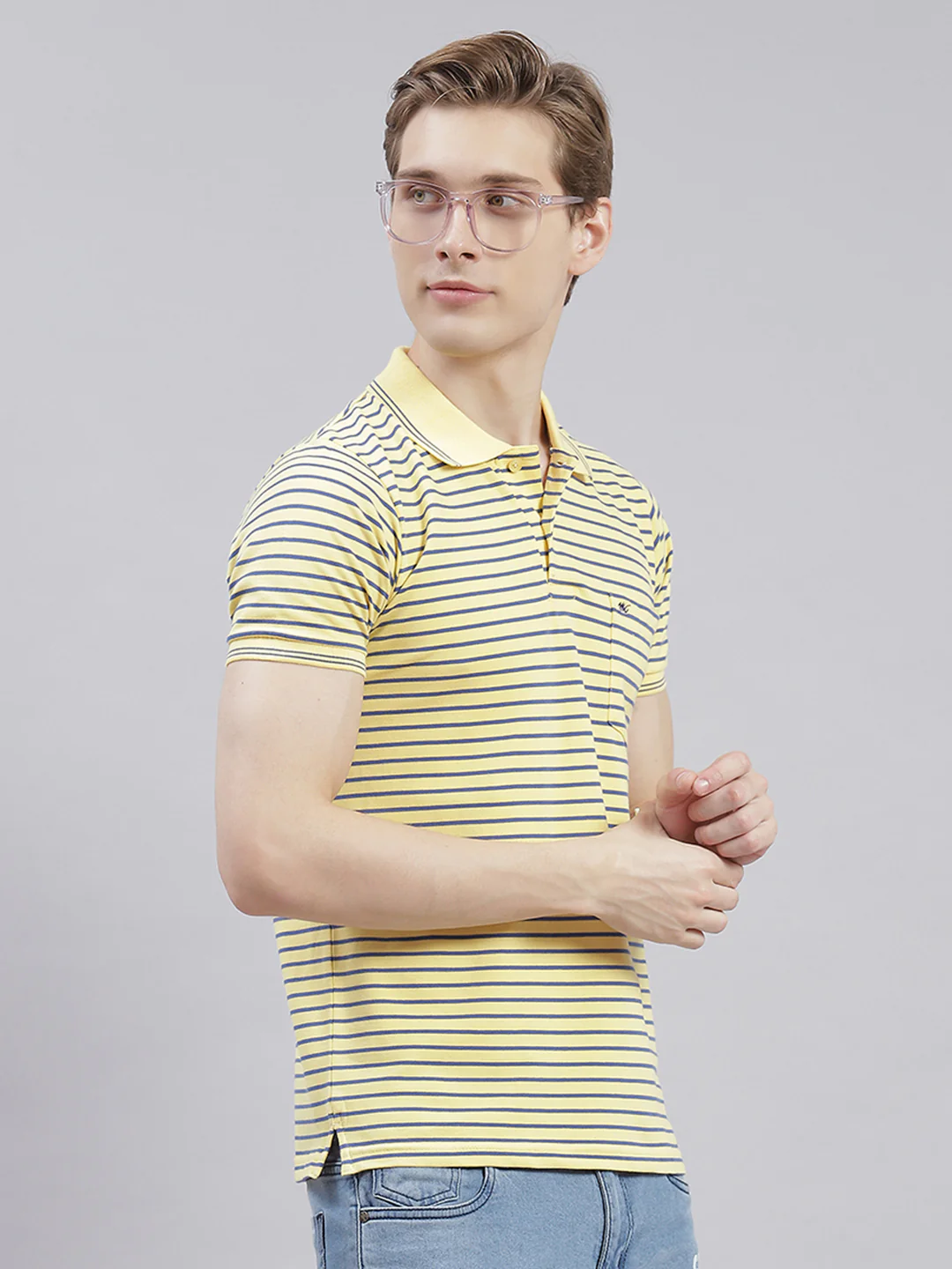 Men Yellow Stripe Collar Half Sleeve T-Shirts - Image 4