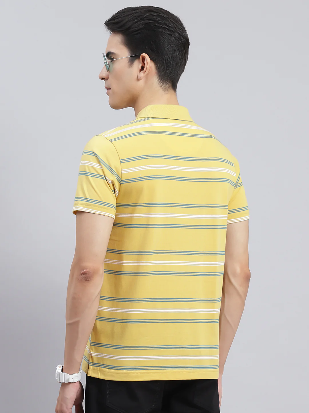 Men Yellow Stripe Cotton Blend T-Shirt - Image 5