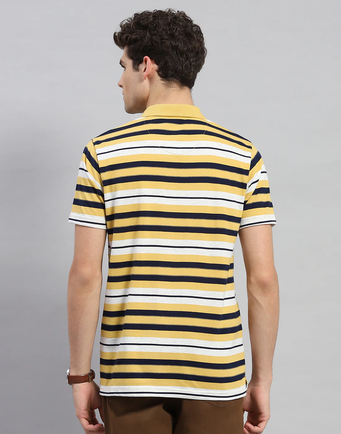 Men Yellow Stripe Polo Collar Half Sleeve T-Shirt - Image 5