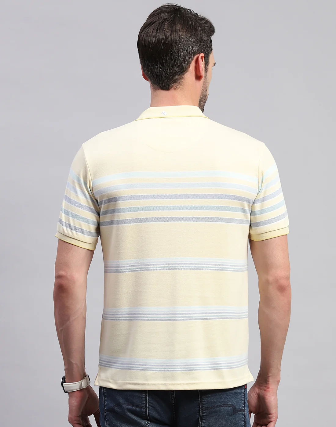 Men Yellow Stripe Polo Collar Half Sleeve T-Shirt - Image 5