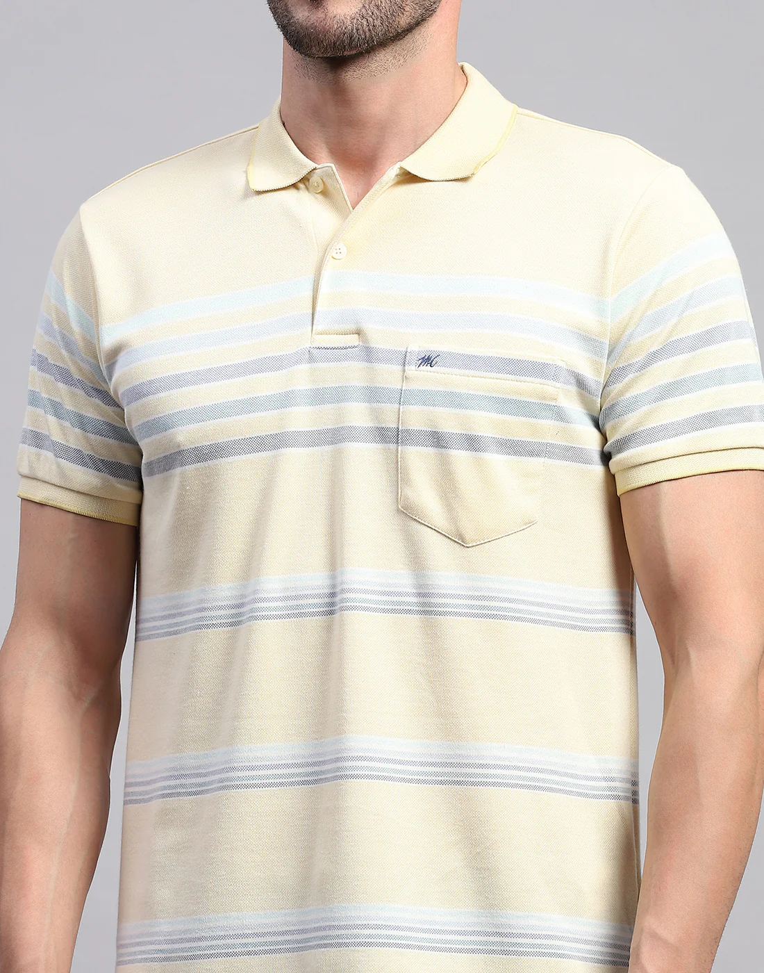 Men Yellow Stripe Polo Collar Half Sleeve T-Shirt - Image 6
