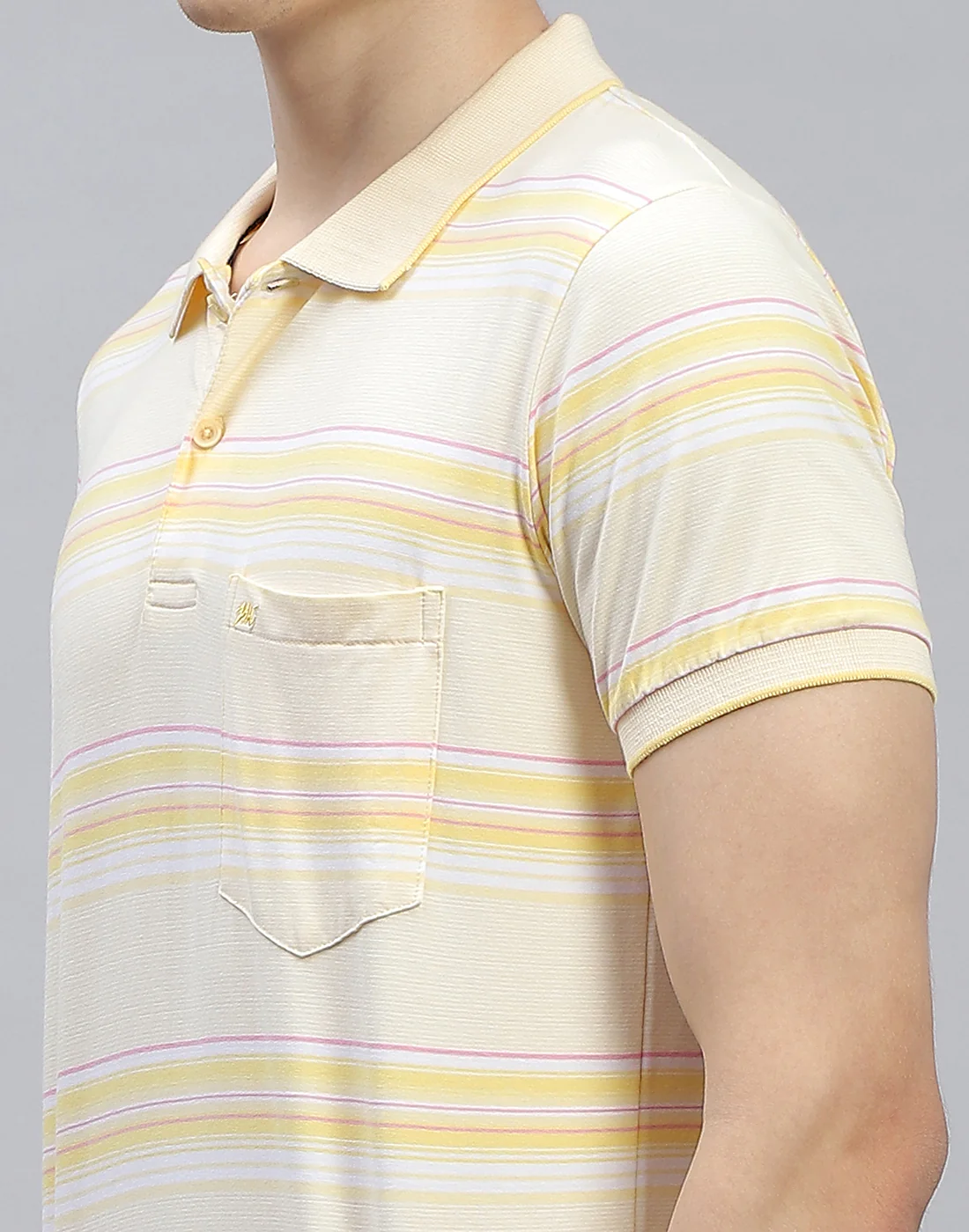 Men Yellow Stripe Polo Collar Half Sleeve T-Shirt - Image 7
