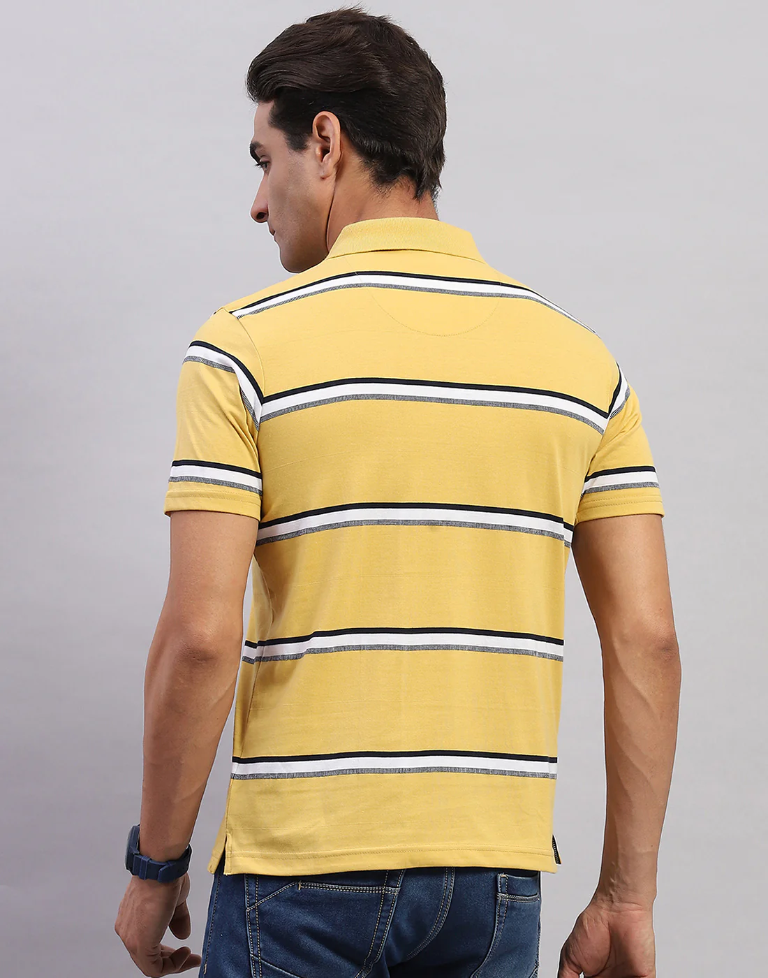 Men Yellow Stripe Polo Collar Half Sleeve T-Shirt - Image 5