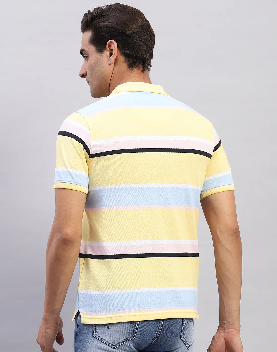 Men Yellow Stripe Polo Collar Half Sleeve T-Shirt - Image 5